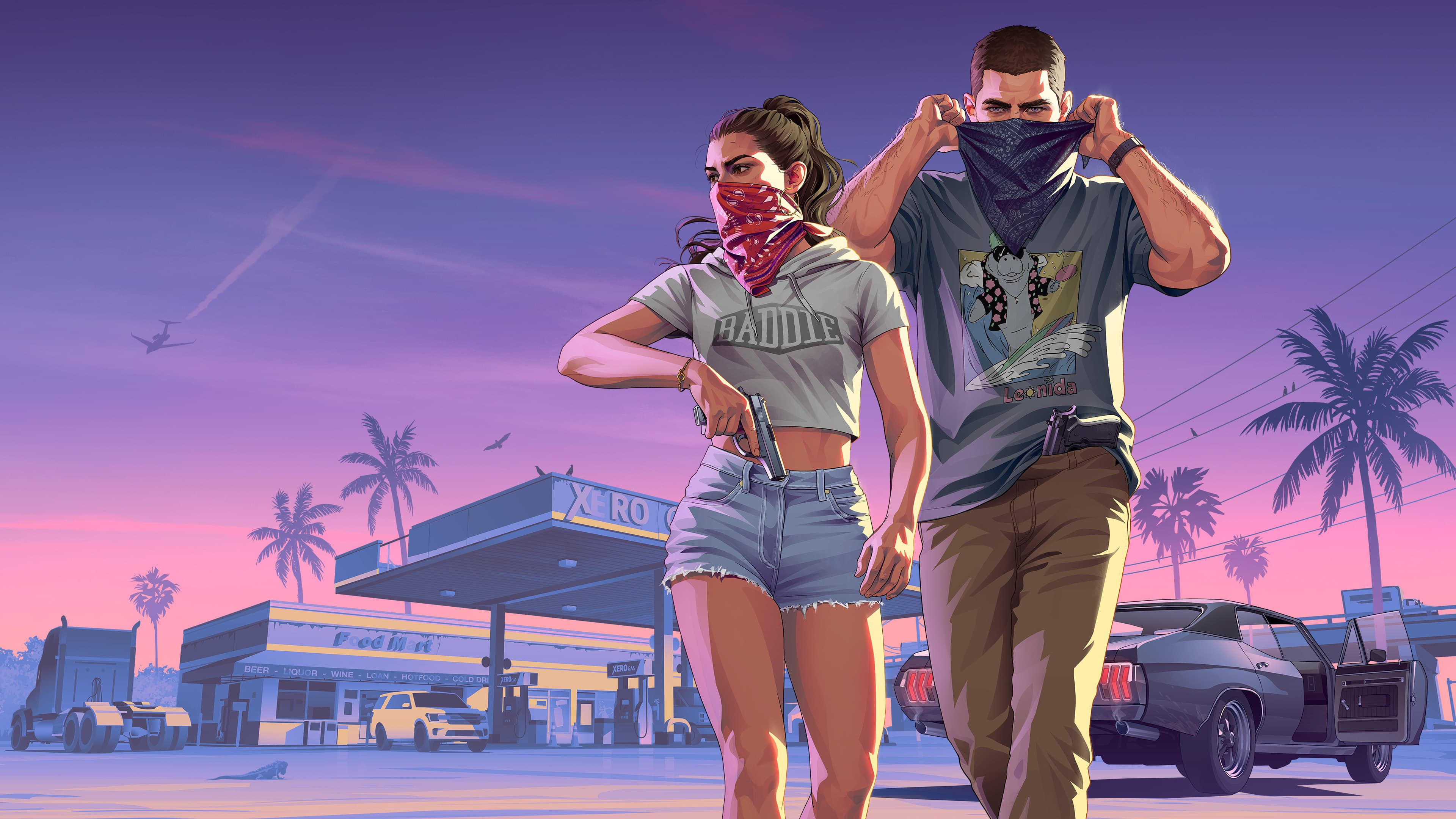 Grand Theft Auto VI artwork featuring Jason and Lucia