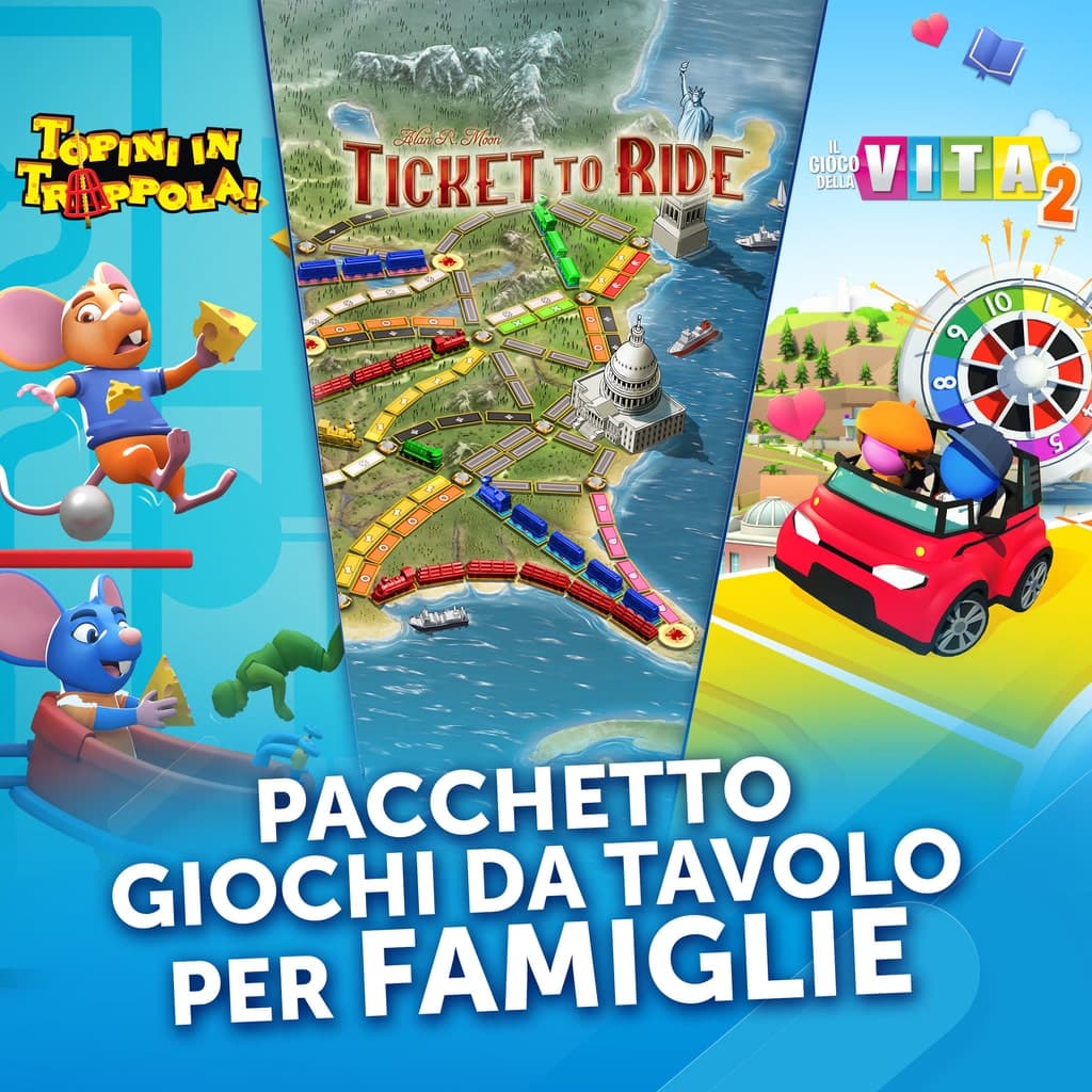 Pacchetto Giochi da Tavolo per Famiglie - Ticket to Ride®, Topini in trappola , Il Gioco Della Vita 2 PS4 Price Italia